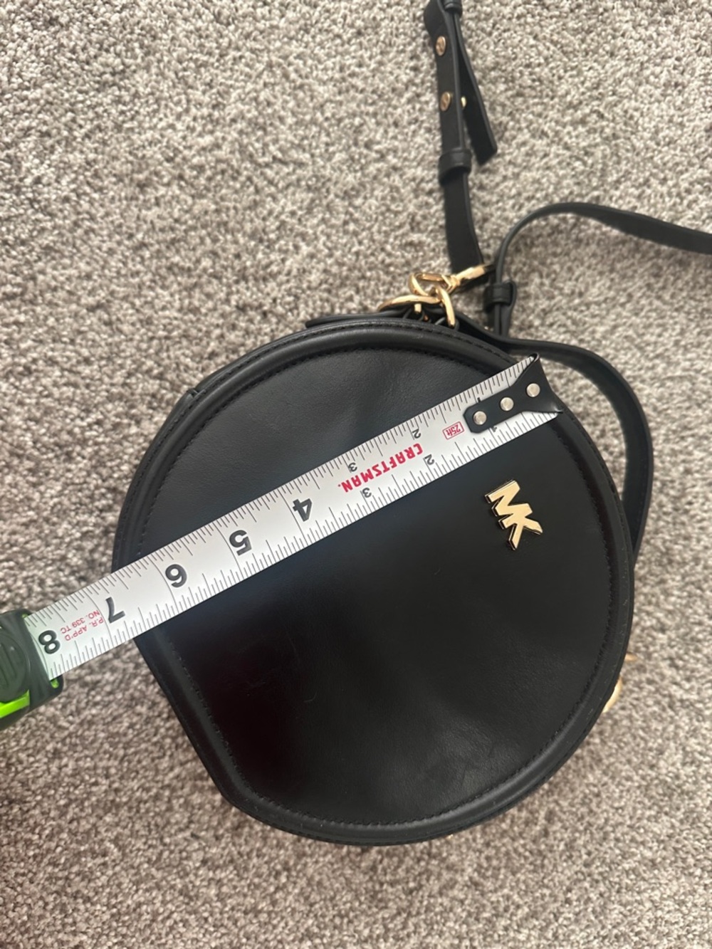 Michael Kors Black Canteen Round Leather Crossbody with Gold MK - Picture 6 of 6